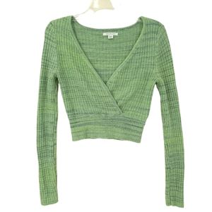 American Eagle Faux Wrap Cropped Ribbed Long Sleeve Sweater Sz M